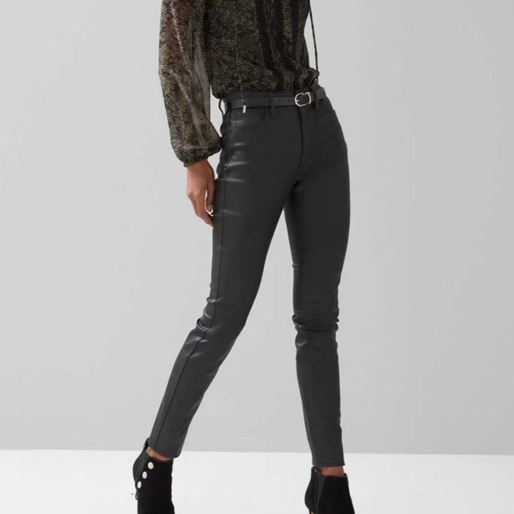 White House Black Market High-Rise Coated Skinny Jeans Black Size 2